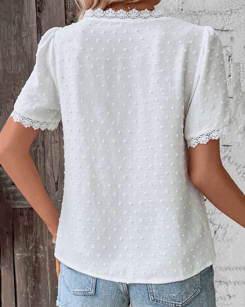ZOE | Blusa in pizzo con Maniche corte e scollo a V