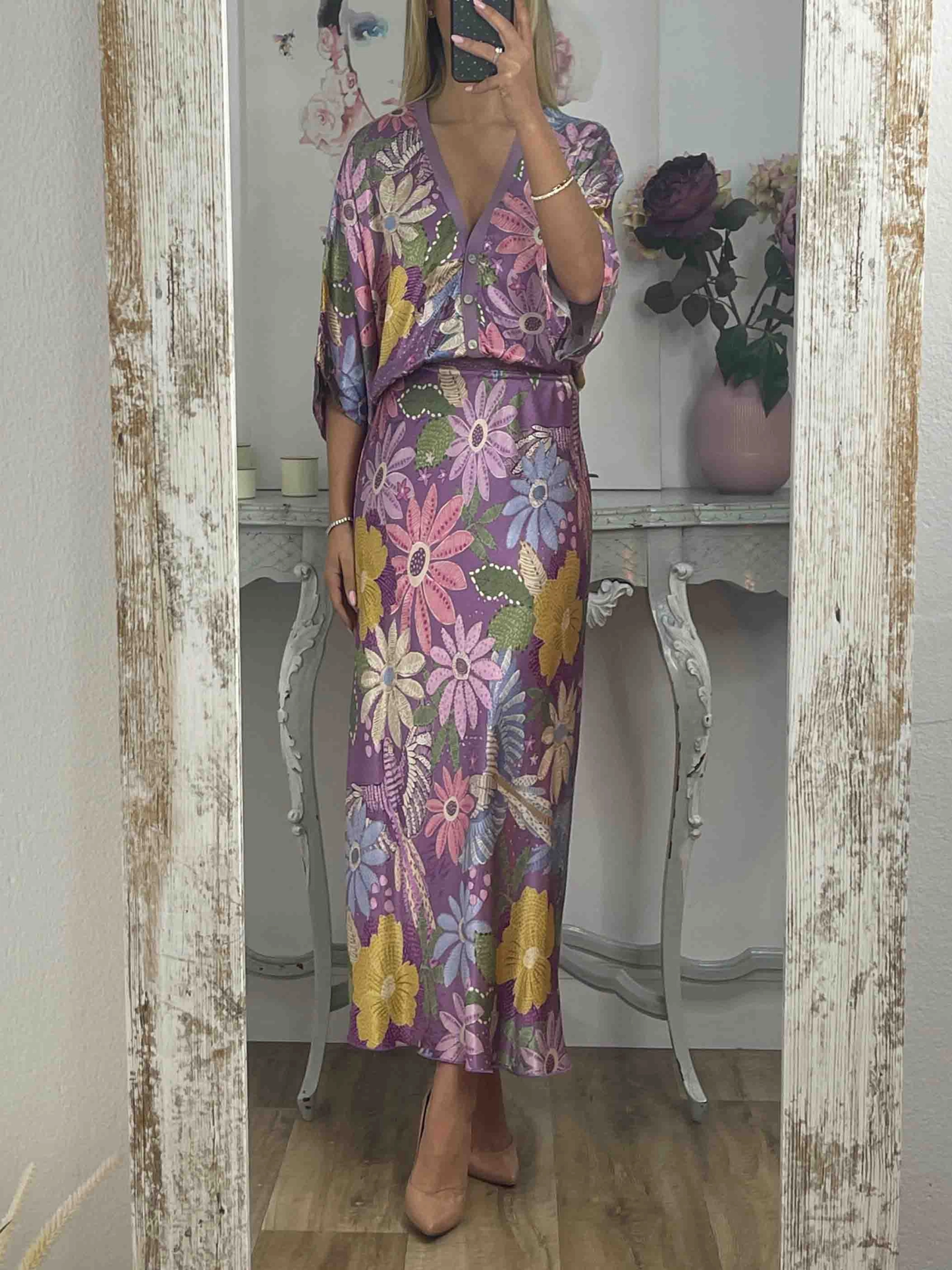 Camicia Exquisita di Satin con Stampa Floreale senza Spalle