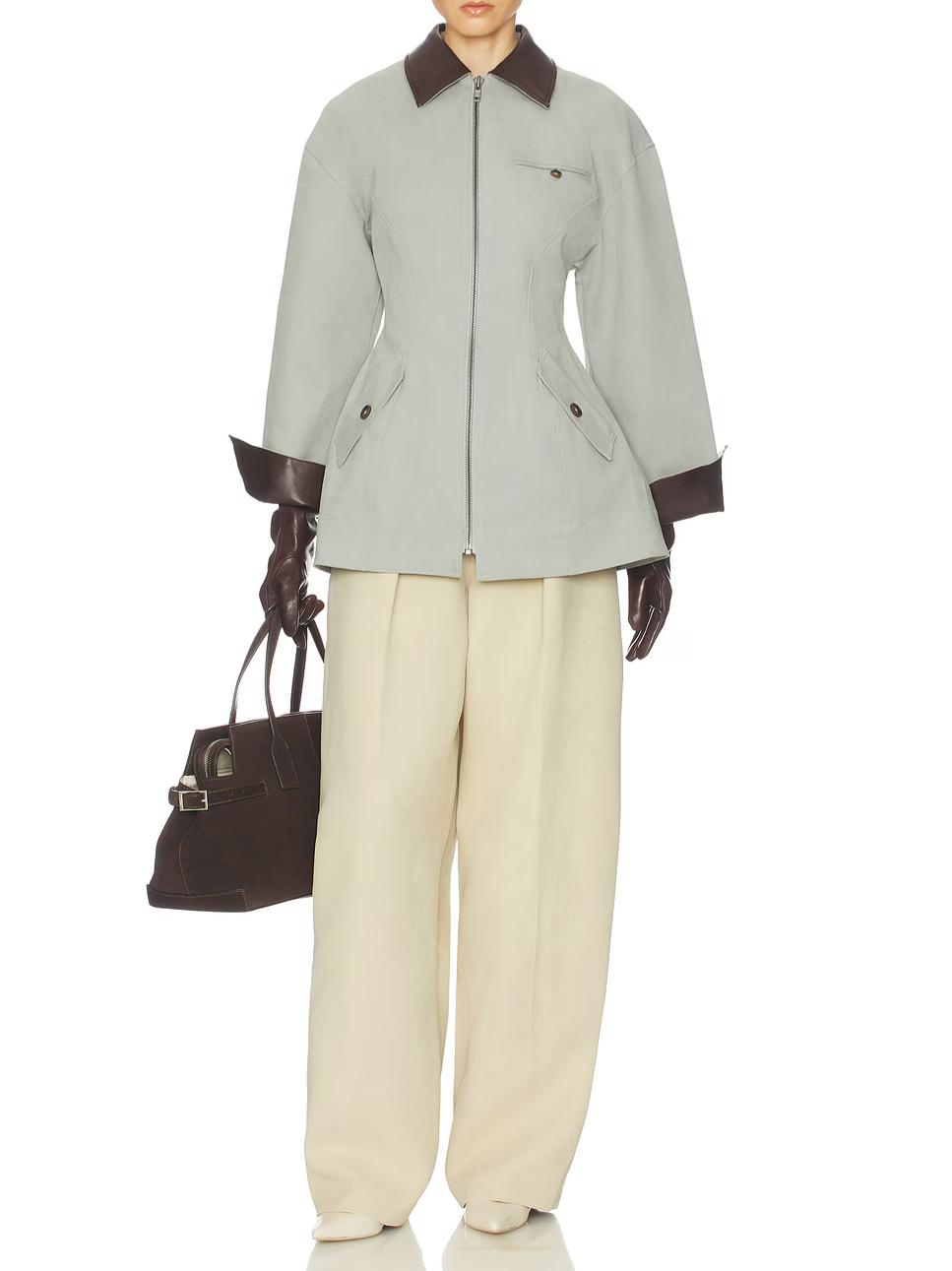 Giacca Cropped Oversize in PU Grigio chiaro