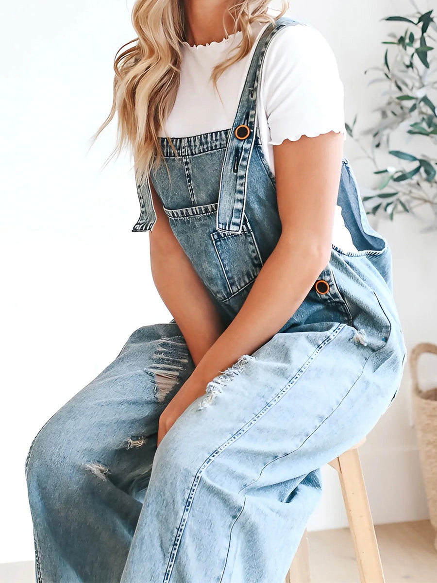 ELESSA – OVERALLS DI DENIM DI VESTIBILITÀ LARGO IN LOOK DESGASTADO