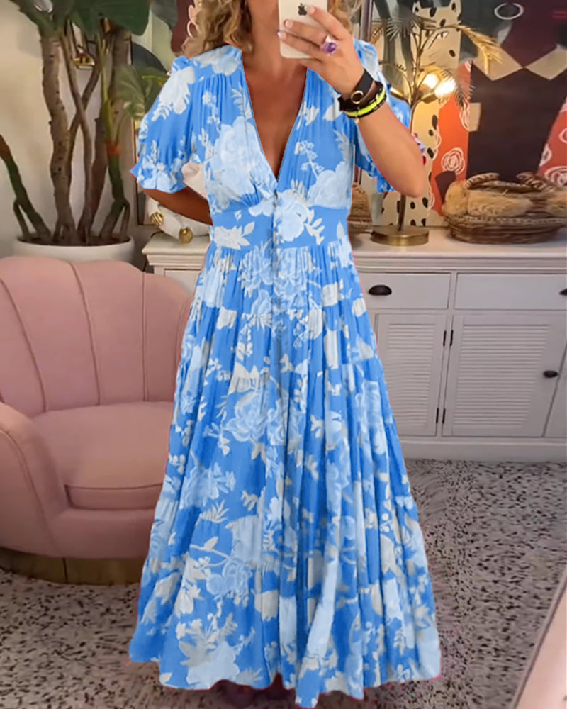 Catrisa ~ Abito Floreale con scollo a V e Tasche