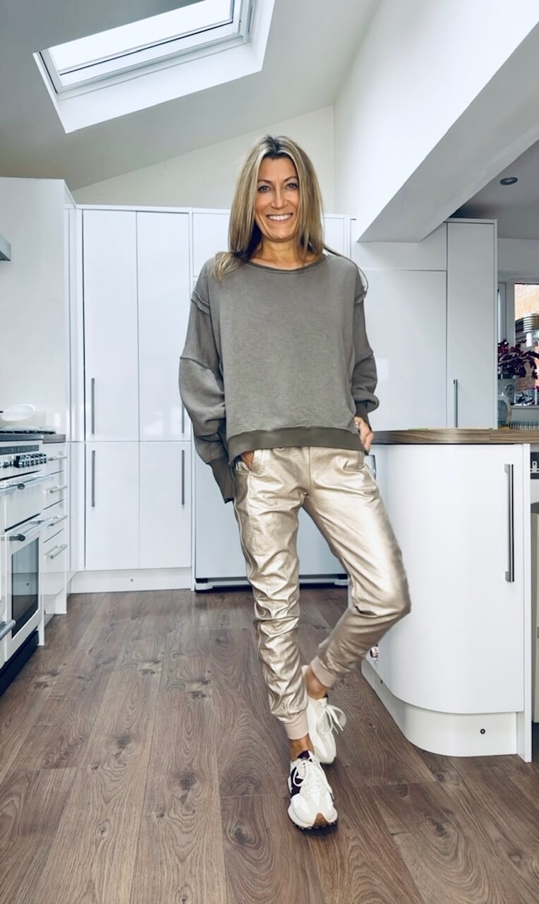 Set Casual di Collo rotondo per Donne + Pantaloni di Cuero Sintético