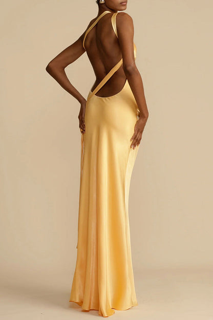 Abito maxi in raso asimmetrico