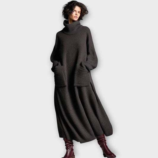 Abito Maxi di Maglia con Collo alto