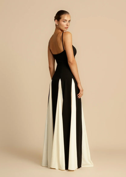 Celia | Abito maxi Elegante con Volant in Contrasto