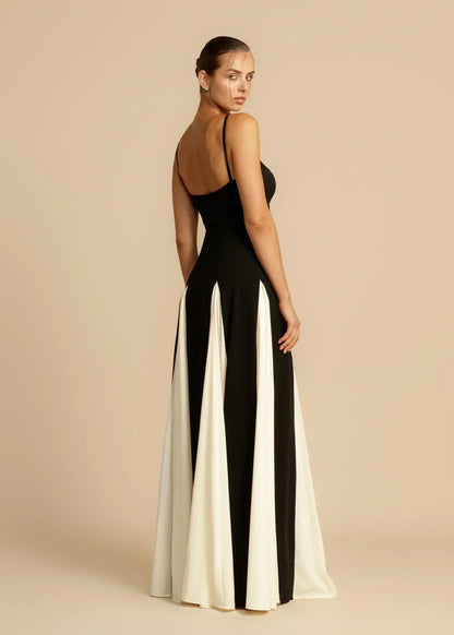 Celia | Abito maxi di Volant in Contraste Elegante