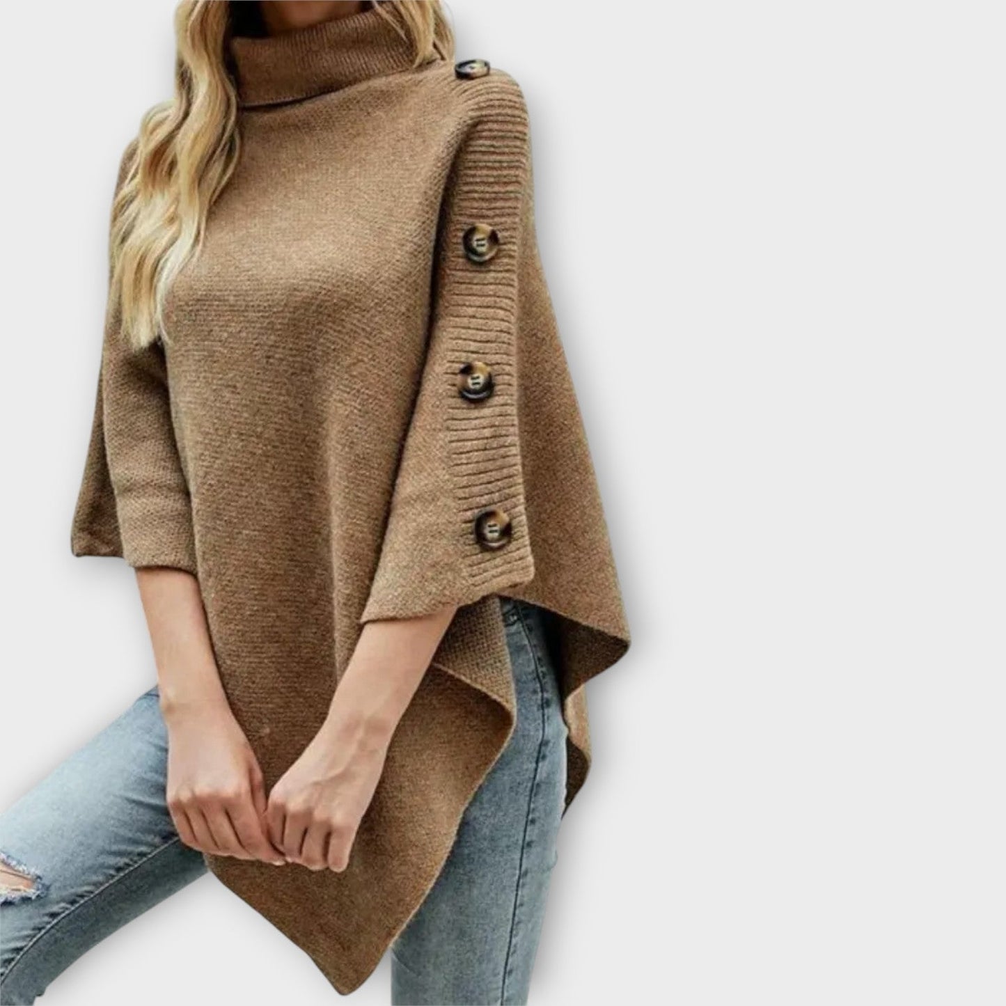 Poncho in maglia Morbido con Dettagli di Bottoni