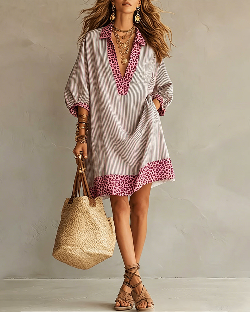 Camicia leopardata con Pannello Stampato e Maniche a sbuffo