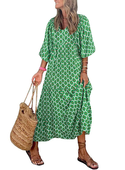 WINONA – ABITO MAXI GEOMETRICO BOHEMIO CON MANICHE A PALLONCINO PER DONNA
