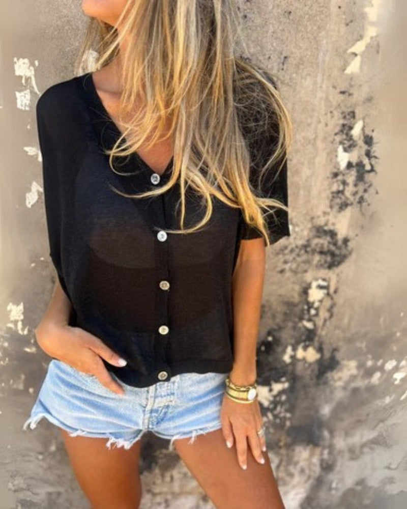 Hadley - Camicia Casual Rilassata con collo a V e Maniche corte
