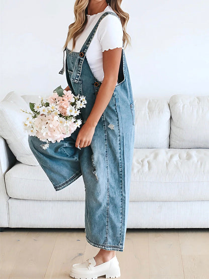 ELESSA – OVERALLS DI DENIM DI VESTIBILITÀ LARGO IN LOOK DESGASTADO