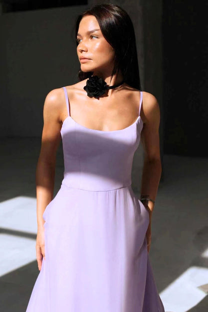 Abito Maxi da donna con Spalline di Espagueti, Gonna Acampanada e Dobladillo con Volant