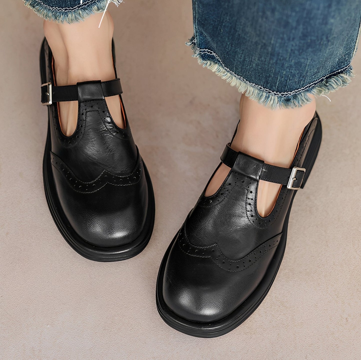 Erika - Scarpe retrò in pelle grueso da donna