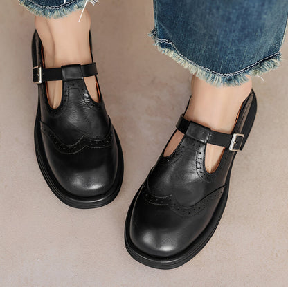 Erika - Scarpe retrò in pelle grueso da donna