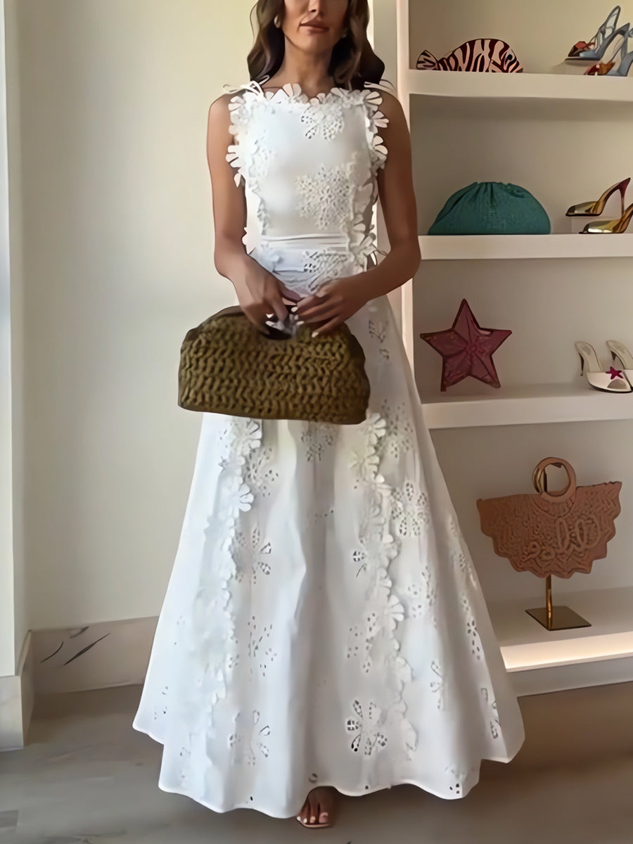 Éliora – Abito Maxi di Pizzo Floreale con Spalline Ajustables