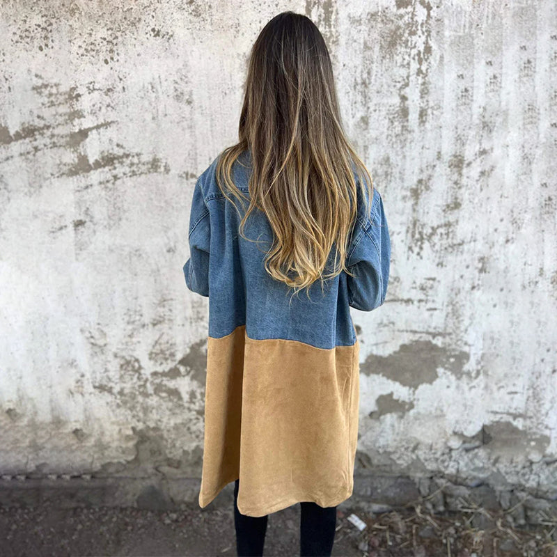 Giacca in denim Patchwork con revers
