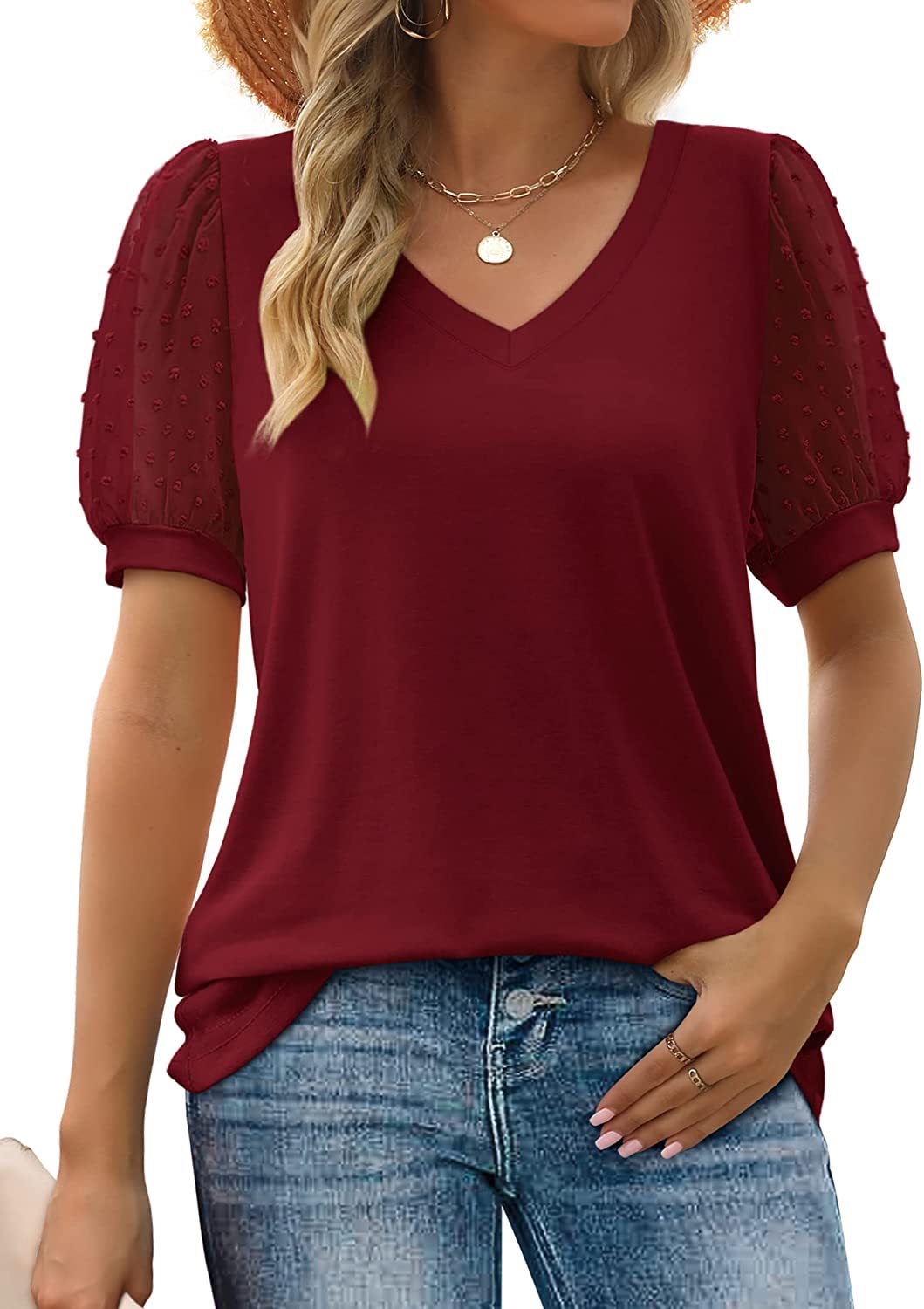 Rema – Top di collo a V con Maniche Transparentes