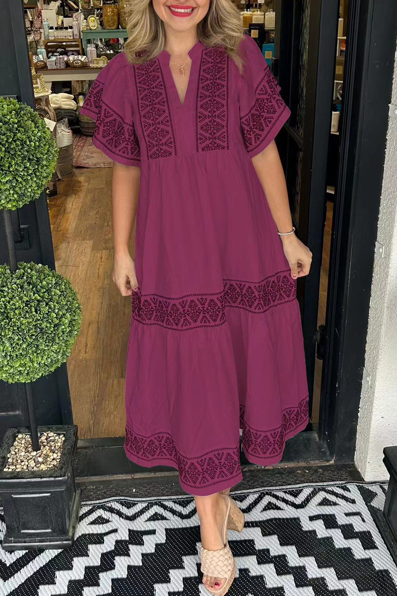 SORAYA – ABITO A-LINE CON SCOLLO A V E STAMPA GEOMETRICA