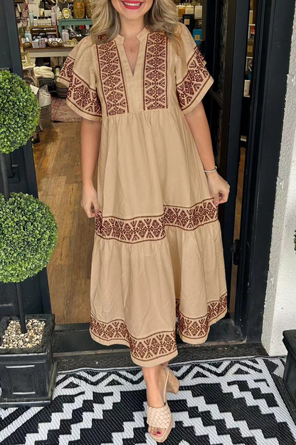 SORAYA – ABITO A-LINE CON SCOLLO A V E STAMPA GEOMETRICA