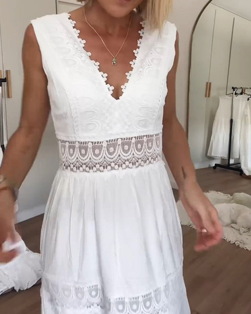 Mirna - Abito con spalline in pizzo con scollo a V