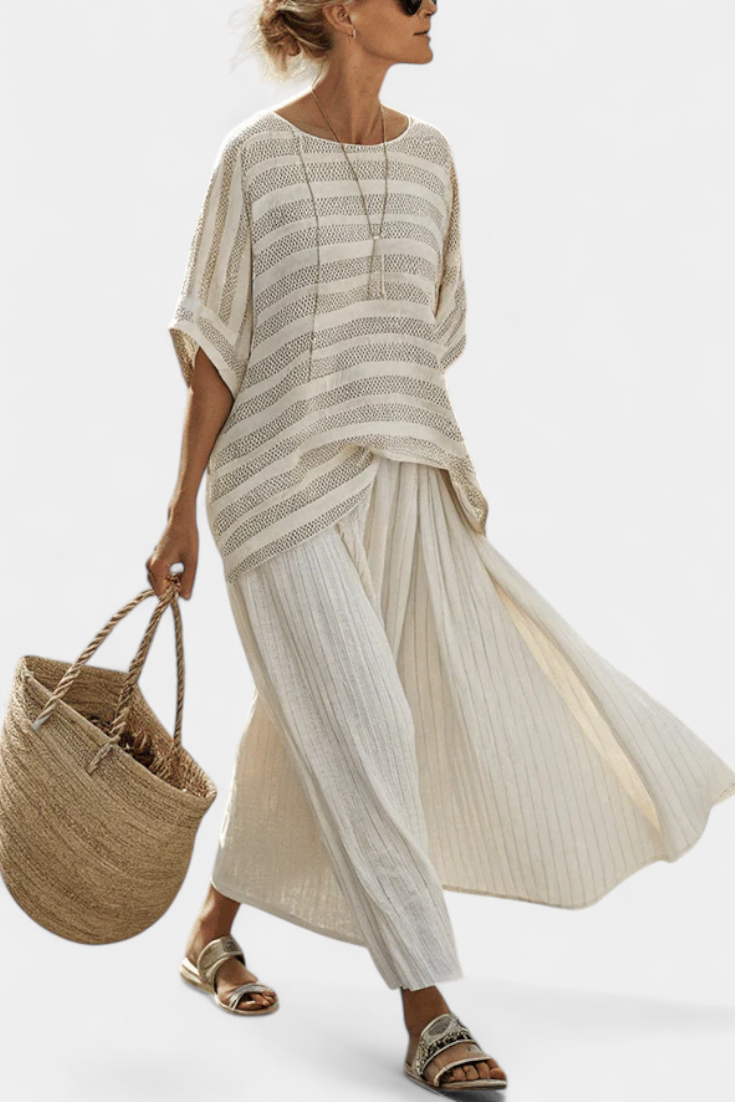Westlyn | Top di Bambù a Righe Comodo e Pantaloni di Lino Fluidos
