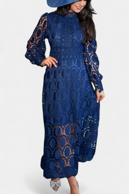 Jovie Abito midi in pizzo Ricamo con Collo alto
