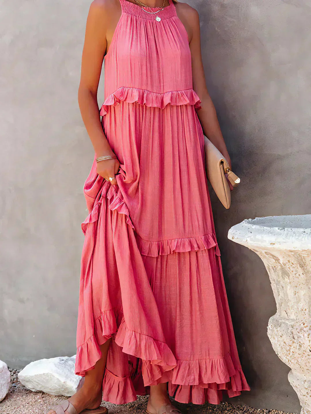 Ilona - Abito Halter con Volant e Tasche Maxi