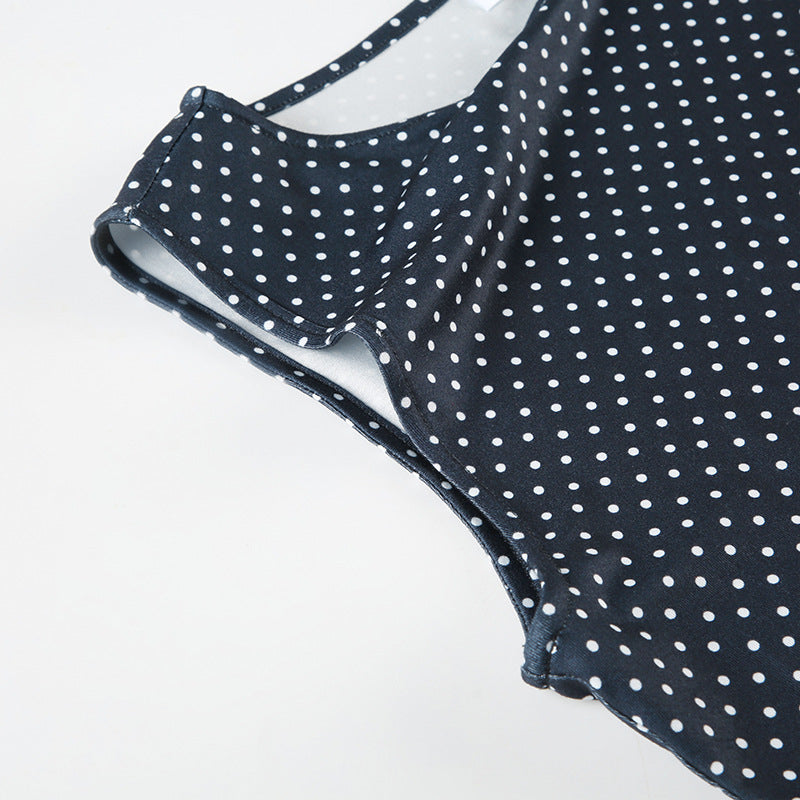 Abito mini Senza maniche con Pois per Donna con Vita Aderente