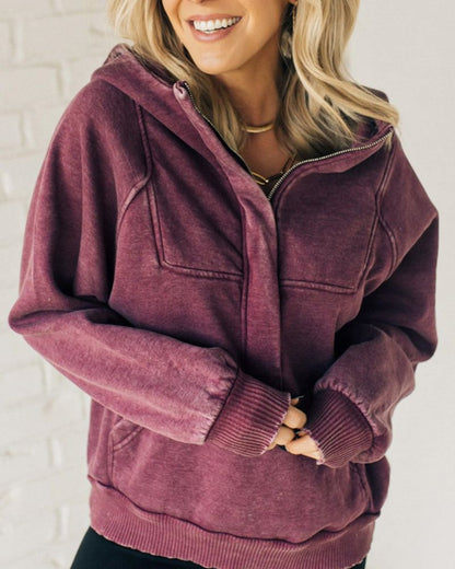 NALAS - Felpa con cappuccio Henley di Lavaggio acid wash