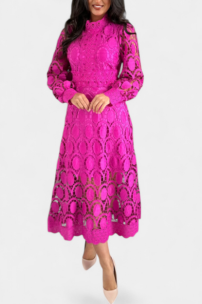 Jovie Abito midi in pizzo Ricamo con Collo alto