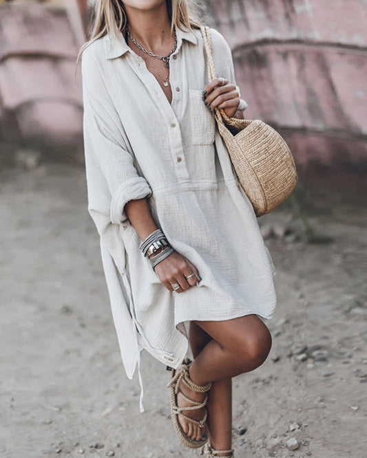 Sloane - Abito chemisier in cotone Chic di Taglio Suelto