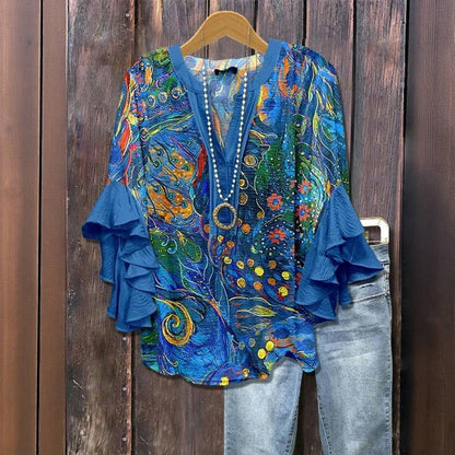 Eden™ - BLUSA DI IMPRESSIONE ABSTRACTA VINTAGE CON DESIGN ELEGANTE