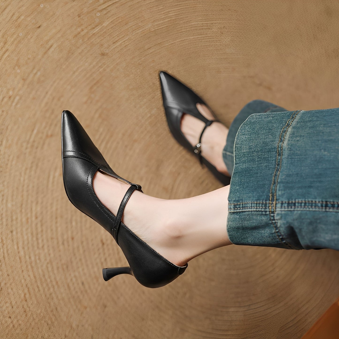 Josie - Elegantle scarpe con tacco in pelle con cierre in T da donna
