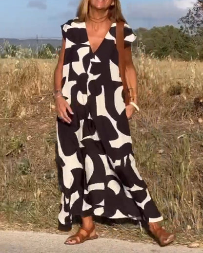 SITA - Abito con Stampato e Scollo a V