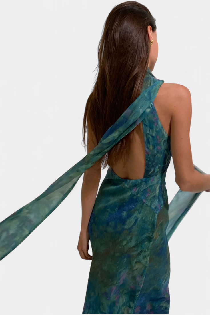 Moana Abito in Chiffon con Stampa Ispirato a Monet