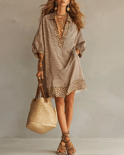 Camicia leopardata con Pannello Stampato e Maniche a sbuffo