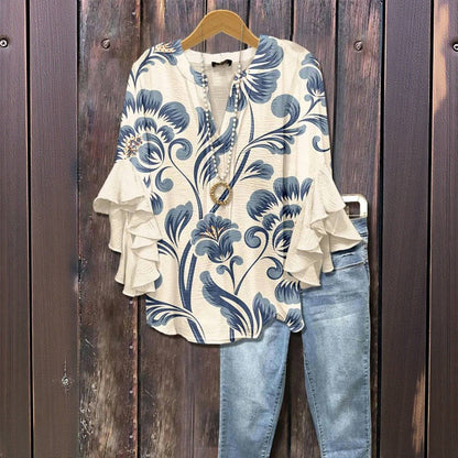 Kiona™ - BLUSA ELEGANTE CON MOTIVO FLOREALE RETRÒ