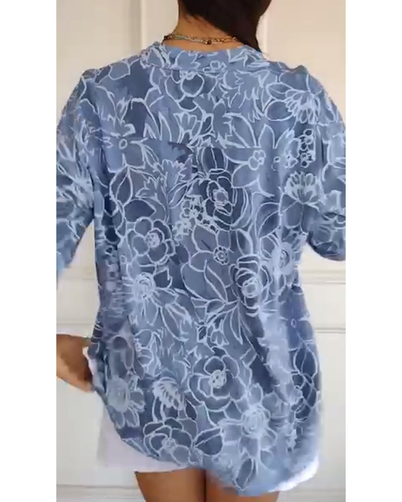 Blusa Stampata Abotonada con collo a V