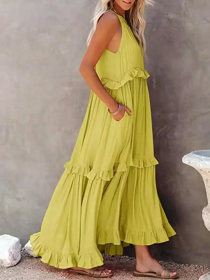 Ilona - Abito Halter con Volant e Tasche Maxi