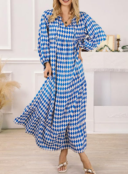 WINONA – ABITO MAXI GEOMETRICO BOHEMIO CON MANICHE A PALLONCINO PER DONNA