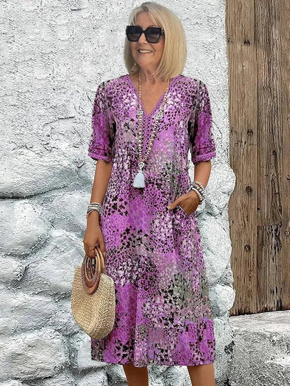 Emelith - Abito Estivo di Pizzo di Leopardato con scollo a V