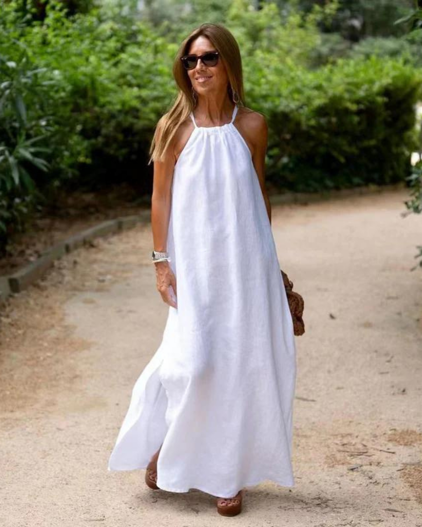 Brynn - Abito Maxi di cotone e lino con Corte Halter da donna