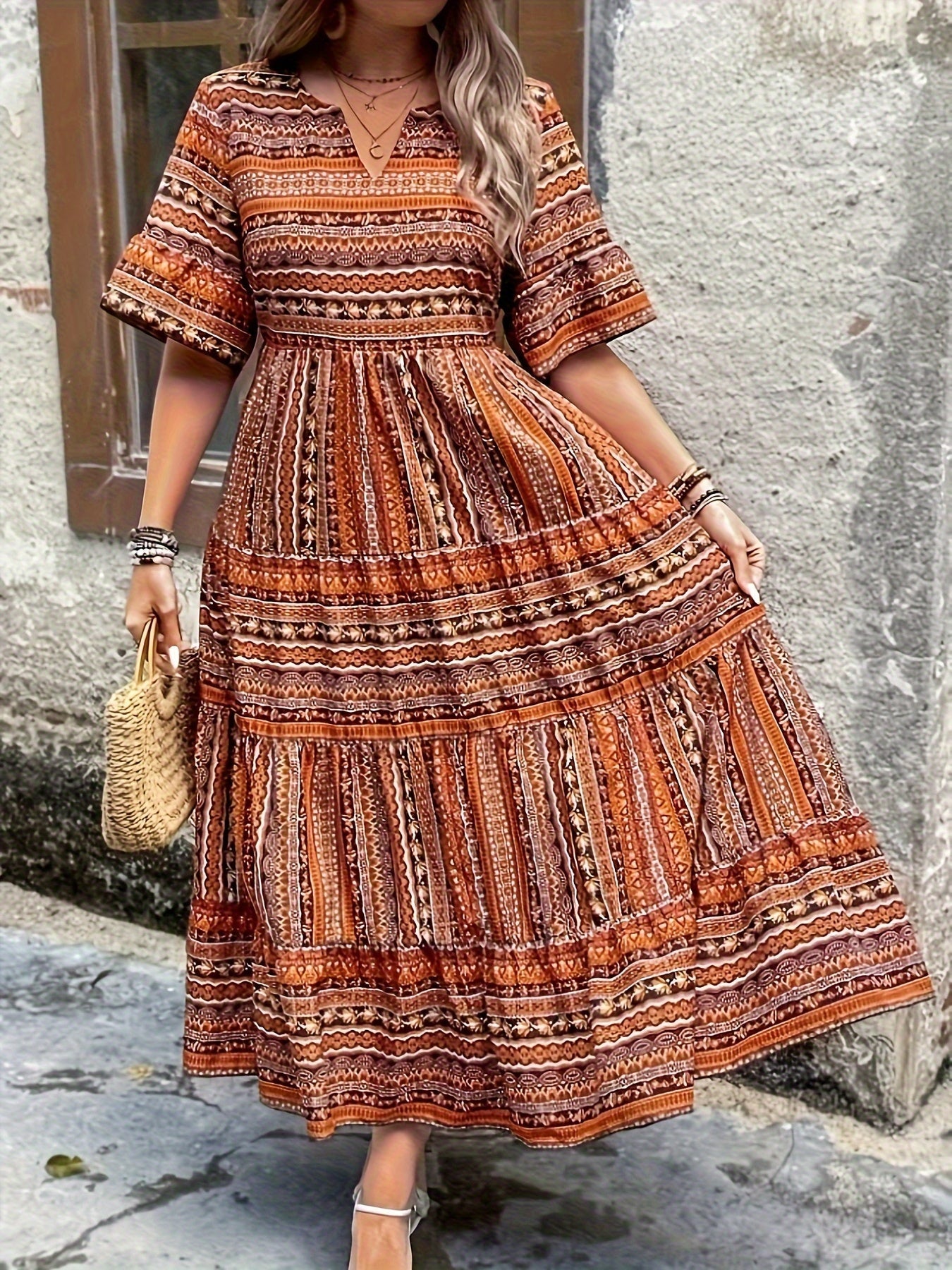 Sylpha - Abito Boho di Stampato Étnico Elegante