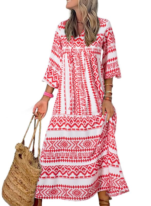 WINONA – ABITO MAXI GEOMETRICO BOHEMIO CON MANICHE A PALLONCINO PER DONNA