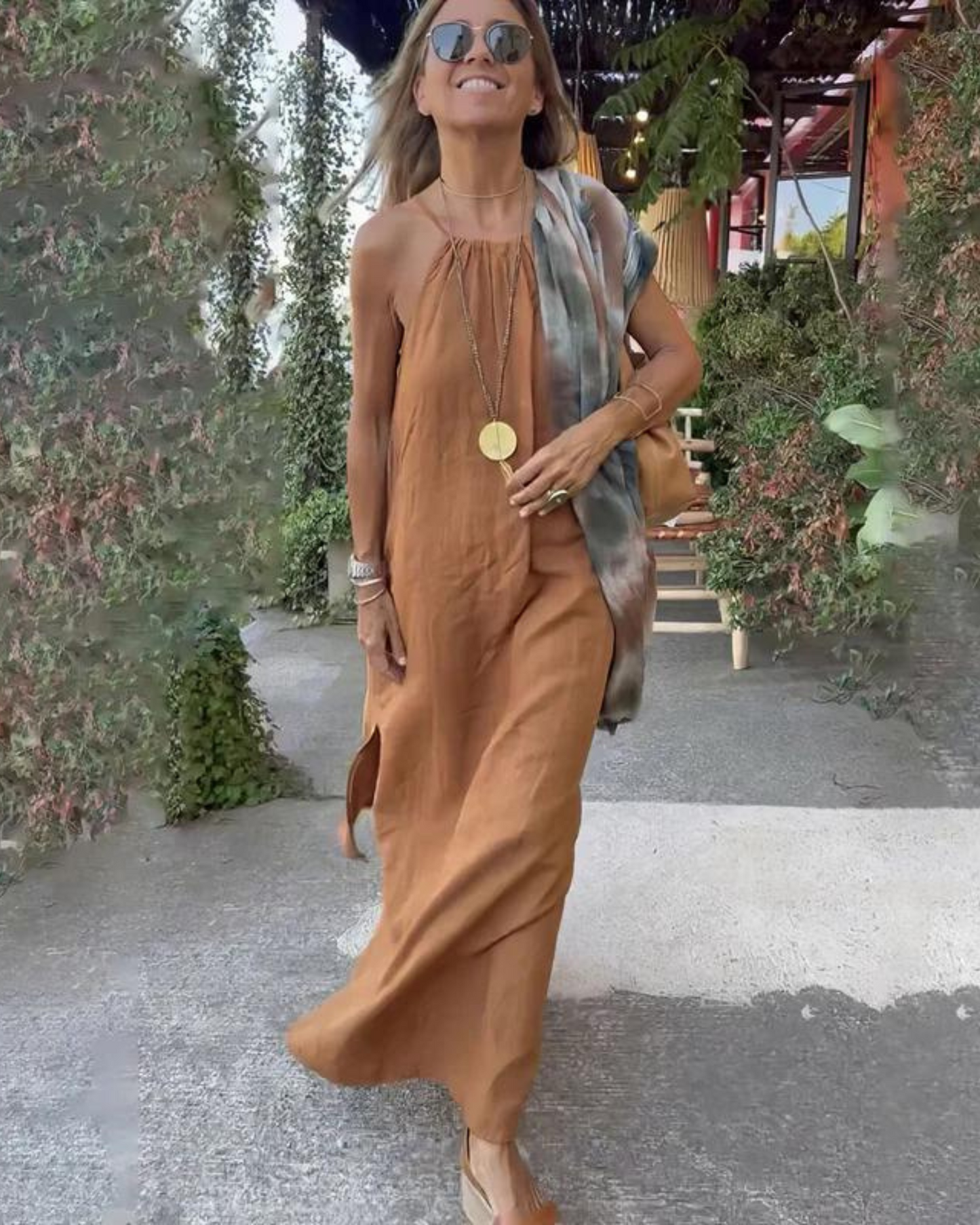 Brynn - Abito maxi in cotone e lino con Scollo Halter per Donne