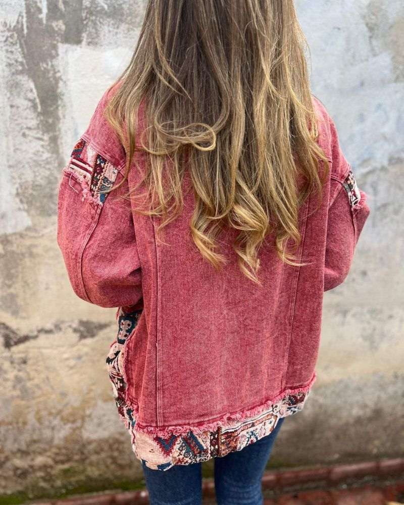 EVA - Giacca Casual di Patchwork in denim