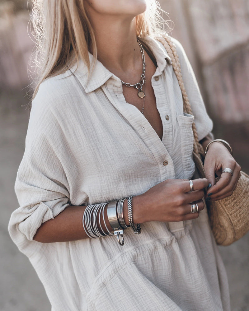 Sloane - Abito chemisier in cotone Chic di Taglio Suelto