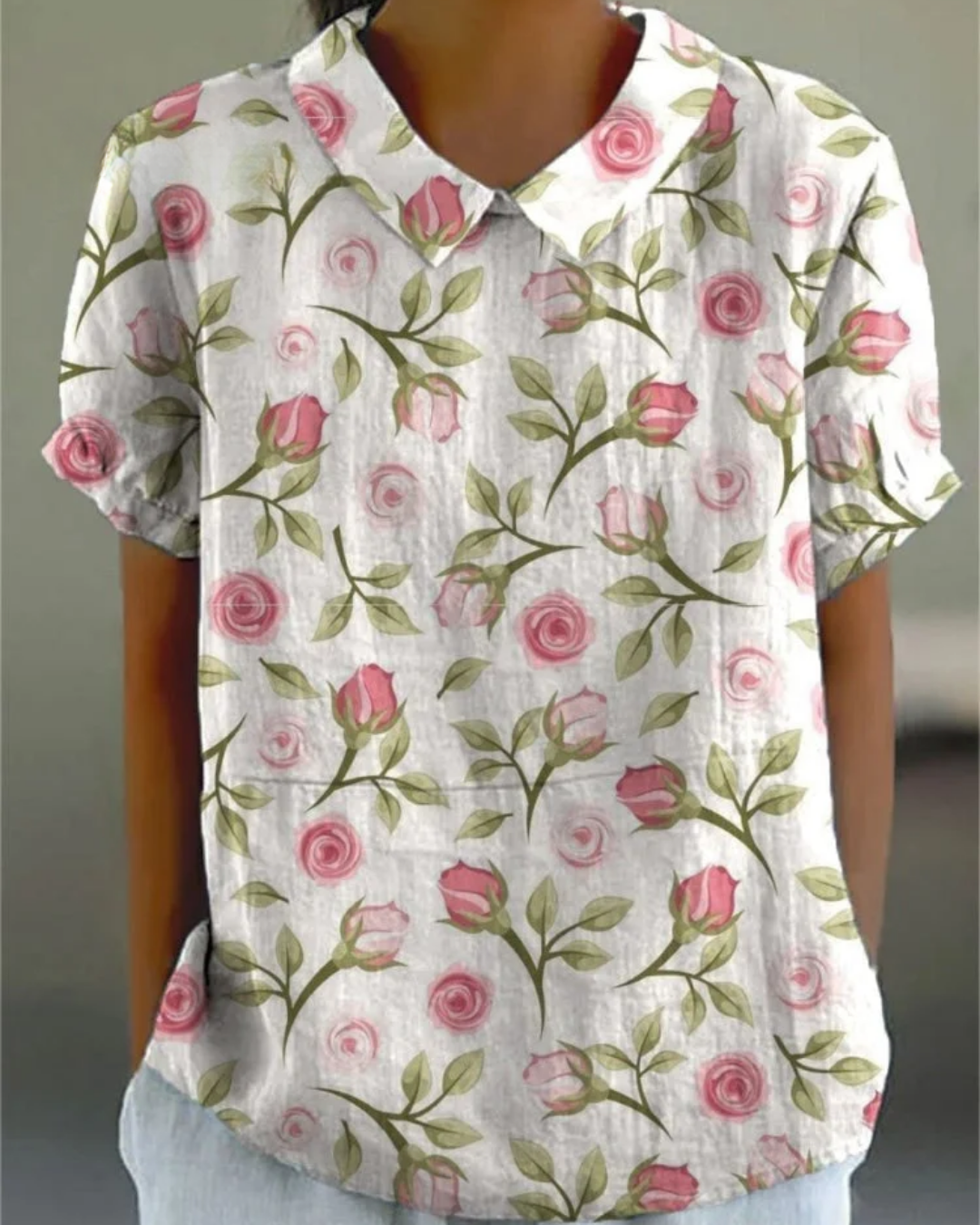 Beatrix - Camicia di Cotone-Lino con Fiori Retrò