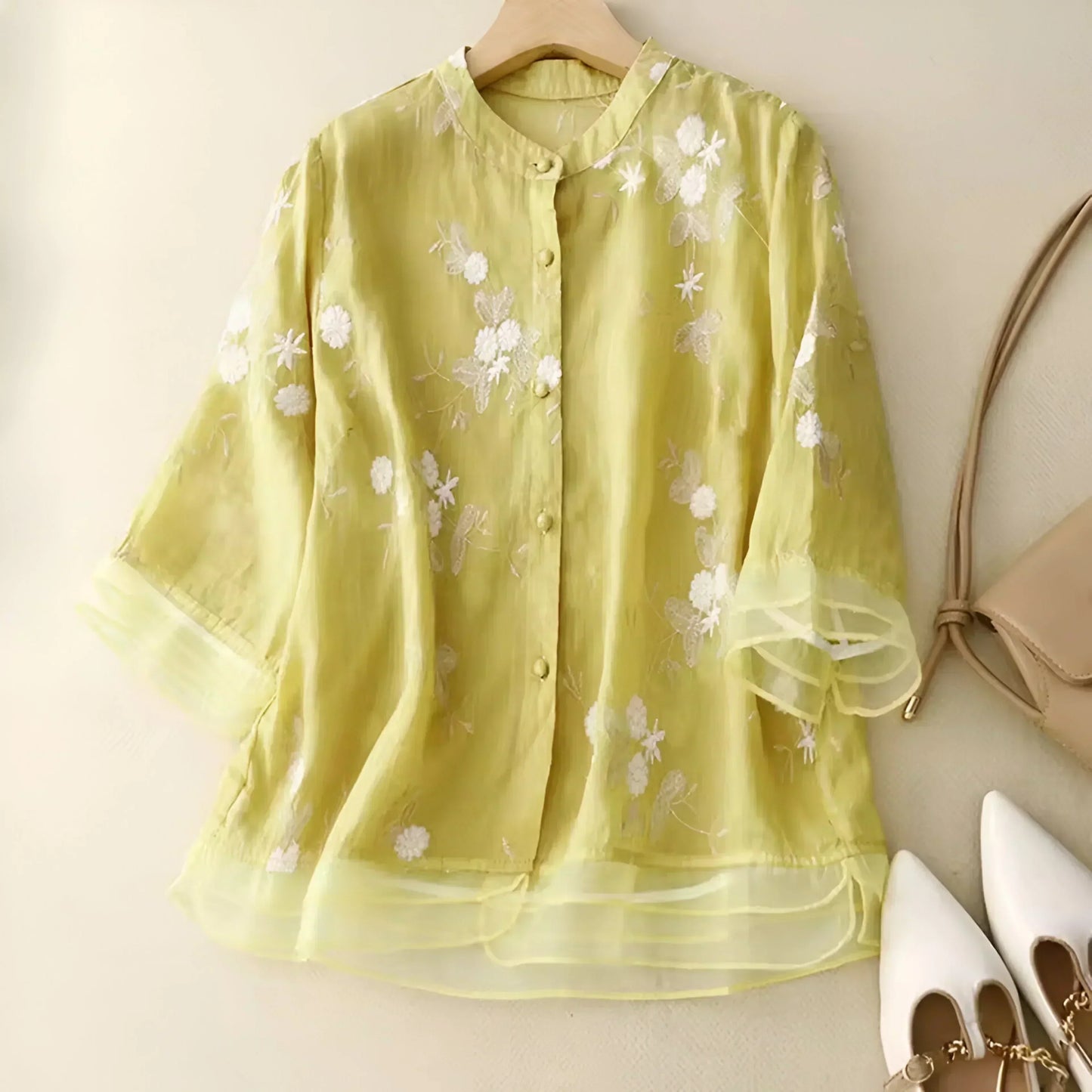 Peyton - Top di Cotone con Fiori Ricamate