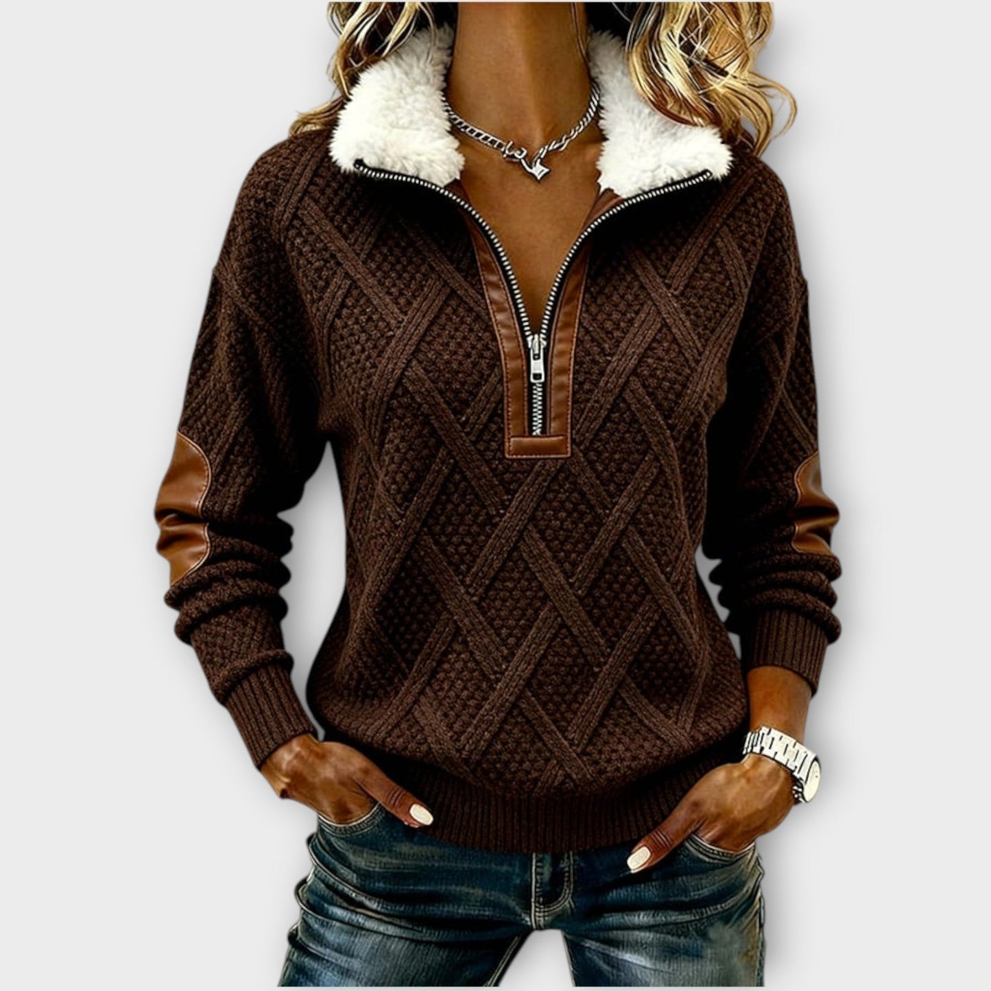 Maglione con Collo sherpa con mezza zip
